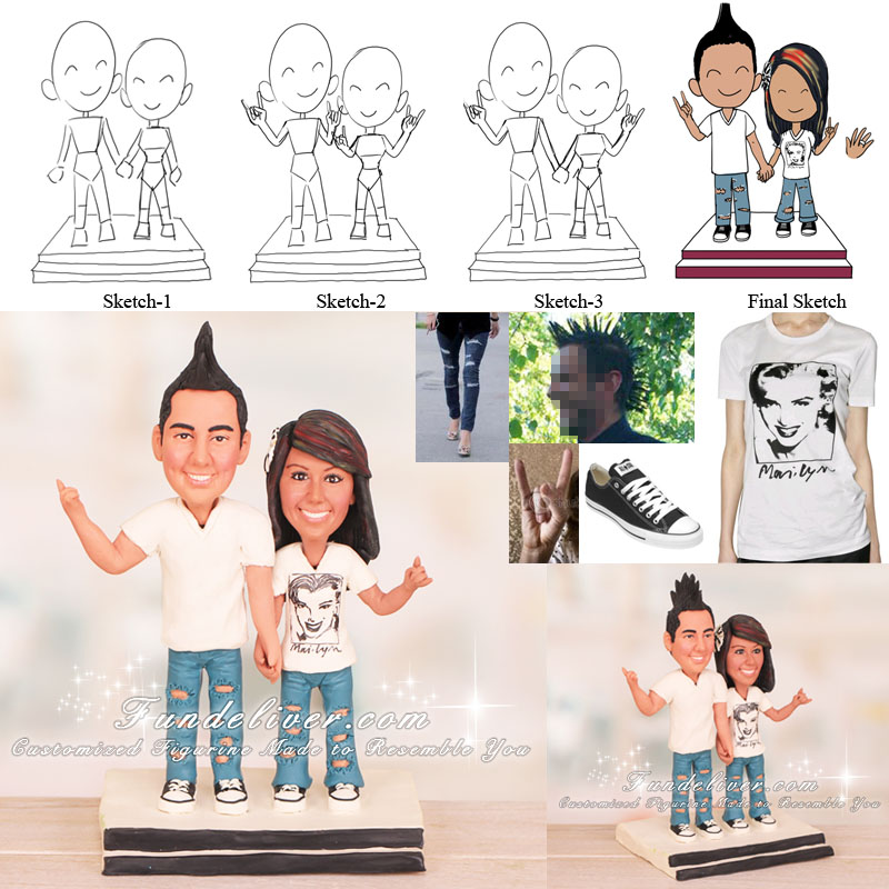 Fashion Couple with Groom in Mohawk Hairstyle Wedding Cake Toppers 